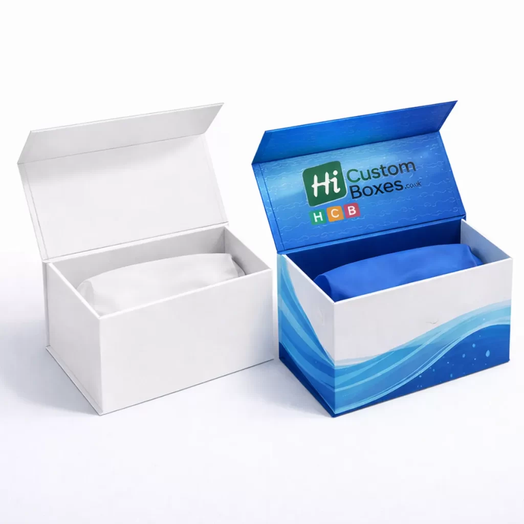 Eco-friendly cardboard packaging for swimming caps with a transparent window to showcase the product inside.