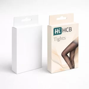 Two vertical retail boxes with hanging tabs, featuring a plain white and a branded design.