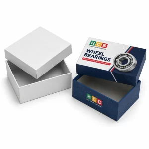 Two bespoke black and green wheel bearing boxes featuring custom logos and automotive part graphics.