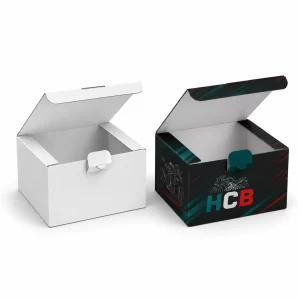 Sleek black and red packaging boxes for motorbike components featuring custom branding and bike imagery.
