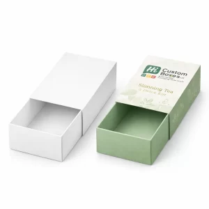 A plain white and a branded green tea box designed for wholesale health supplement packaging.
