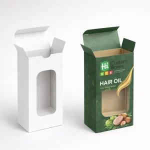 Two retail cartons with cutout windows, one plain white and one showing blue branding.