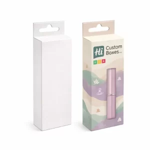 Two tall rectangular hanging boxes, one plain white and one with purple yoga-themed illustrations.