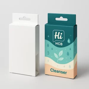 White and branded rectangular box packaging with a punched hole euro hook for hanging cleanser.