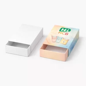 Elegant two-piece cosmetic sachet packaging featuring a sliding tray and a protective outer sleeve.