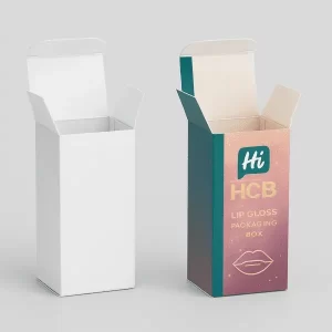 Custom printed and blank lip gloss packaging boxes with open flaps for cosmetic product display