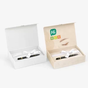 A sleek, slimline cardboard eyebrow pencil box featuring a minimalist design and soft matte finish.