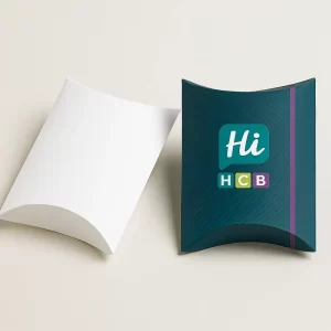 Custom printed pillow gift tie boxes in dark teal and white for modern neckwear packaging