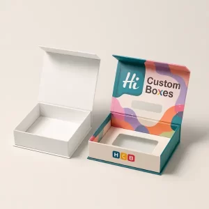 Plain and custom printed magnetic closure rigid boxes with transparent window- ideal for premium product display