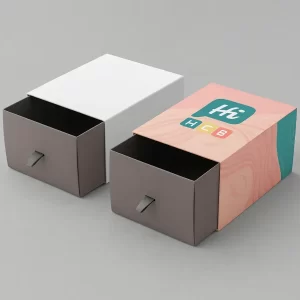 Luxury custom shampoo drawer boxes with ribbon pull tab- plain white and printed design version side by side