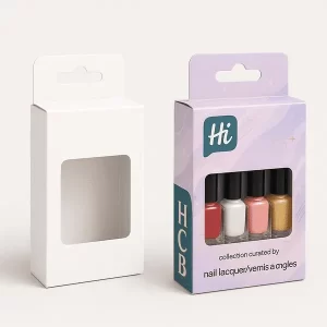 Custom gel nail polish boxes with inserts shown in kraft and printed styles for 5 bottle