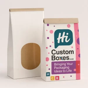 Foldable paper food bag with modern pastel wave design and window- perfect for bakery and takeaway packaging