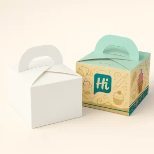 Pastry boxes with built-in handle and colorful design for easy carrying and stylish bakery product packaging