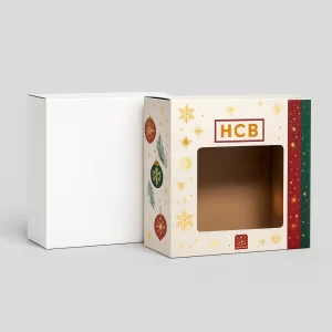 White box and a Christmas-themed window box, decorated with festive baubles and snowflakes.