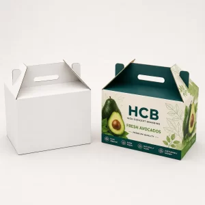Custom avocado packaging with handle for easy carrying and produce protection