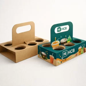 Two tall rectangular product boxes, one blank white and one printed with custom green graphics.