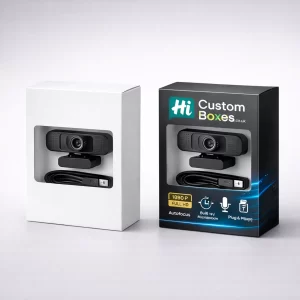 Bespoke webcam boxes with logo for branded electronics packaging and retail display