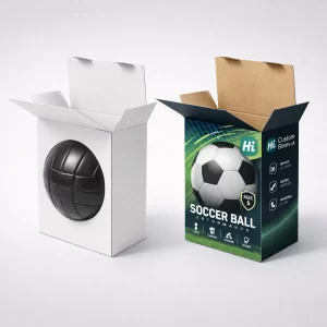 Two open-top cardboard boxes, one white and one with a football stadium graphics.