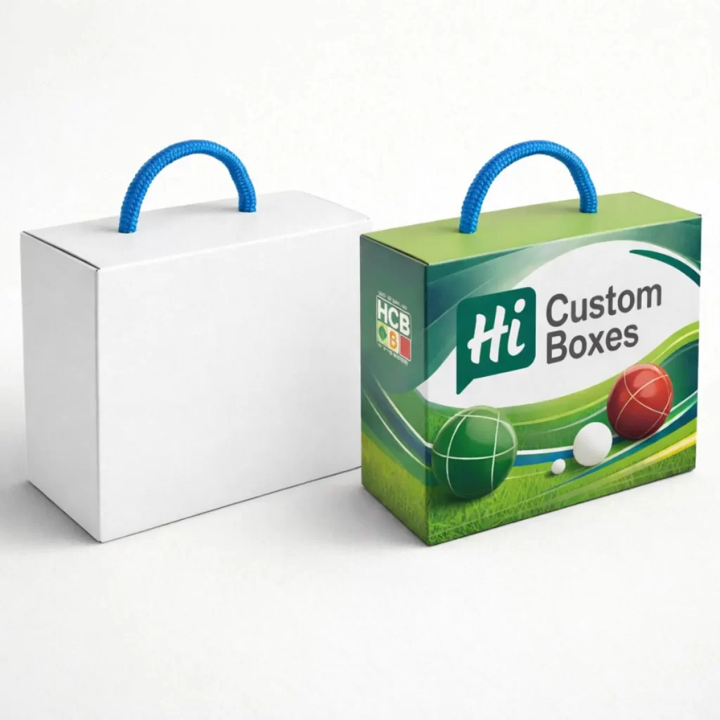 Custom bocce ball boxes with handle for easy carrying and premium sports packaging