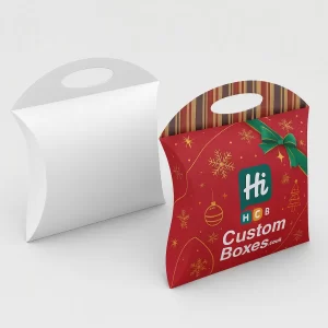 Custom Christmas pillow boxes for festive gifts, treats, and holiday packaging