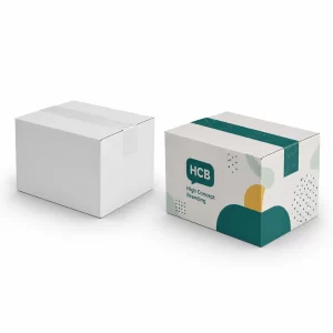 Sealed plain white and custom branded shipping cartons with secure teal tape for reliable logistics and distribution.
