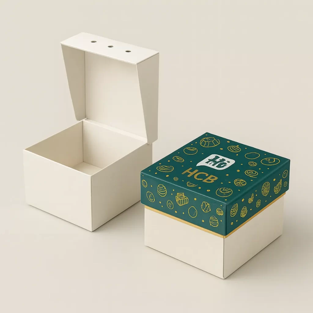 Custom gourmet boxes with logo for premium food packaging and branding