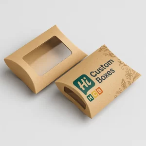 Custom kraft pillow boxes with logo for branded gift and product packaging