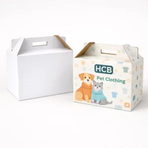 Two upright retail boxes with hanging tabs, one blank and one with a transparent window.