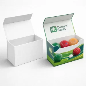 Custom printed bocce ball boxes with logo for branded retail and sports equipment packaging