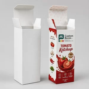 Custom printed sauce boxes with logo for branded food packaging and retail display