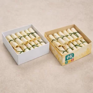 Custom printed cardboard boxes for wraps with brand logos and decorative patterns for enhanced takeaway presentation