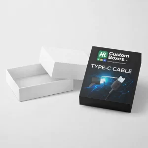 A black printed lid and base box shown next to a plain white mock-up version.