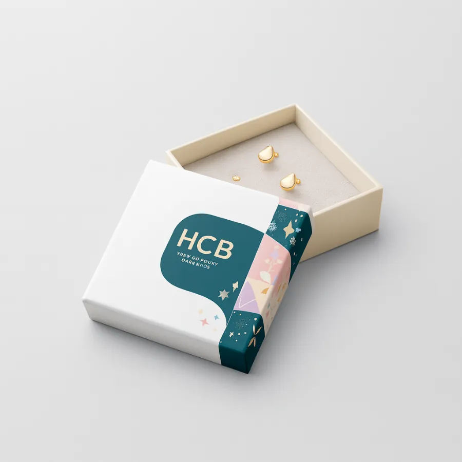 Custom rigid box for earrings- featuring a protective sleeve and soft insert with teardrop studs