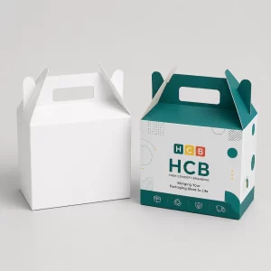 Custom printed and plain white gable boxes with built-in handles for professional e-commerce gift delivery.