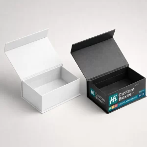 Elegant flip-top magnetic boxes in white and black, perfect for high-end USB flash drive presentation.