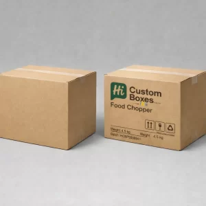 Two brown corrugated cardboard shipping cartons printed with brand logo
