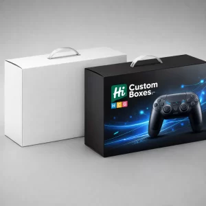 Large white and black controller boxes featuring convenient plastic carry handles for easy retail transport.