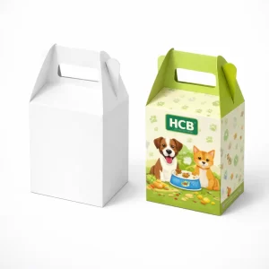 Two sliding drawer-style sleeve boxes, one plain white and one featuring teal wave patterns and HCB branding.
