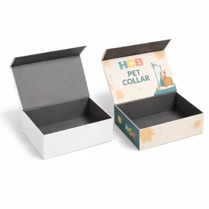 Two premium magnetic-lid gift boxes, including a plain white option and a custom-printed luxury pet box.