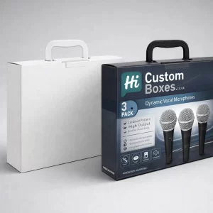 Microphone boxes with handle for secure storage, easy carrying, and protective packaging of microphones