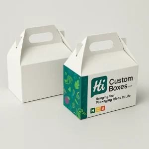 Two wholesale gable noodle boxes with handles- showcasing a plain white and a branded design