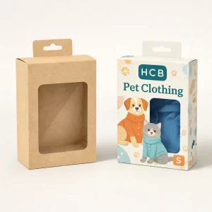 Two square two-piece rigid boxes, one plain white and one featuring a colourful dog illustration.