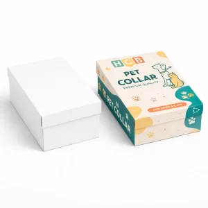 Two rigid two-piece boxes with lids, showcasing a white prototype and a finished