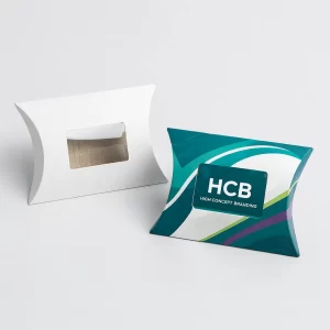 Printed corrugated pillow boxes with branded designs for retail packaging
