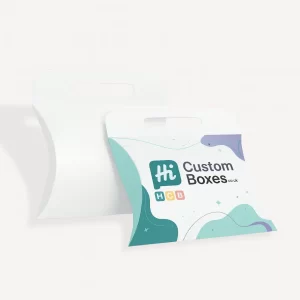 Plain white pillow box and printed box with a handle- featuring an abstract blue-purple design