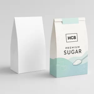 Custom printed sugar pouches- one plain white and one branded with a spoon and cubes
