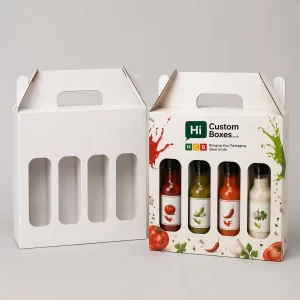 Custom sauce box with handle for easy carrying and branded packaging