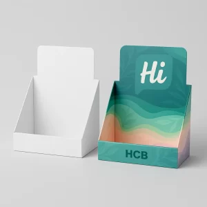 ountertop display boxes for soap- shown plain white and with a modern wave pattern design