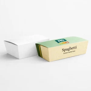A plain white and a branded cream-coloured horizontal rectangular box displayed together on a white background