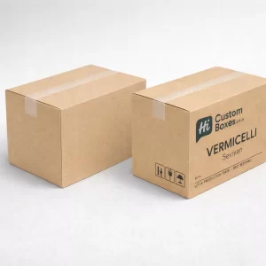 Durable brown kraft corrugated carton boxes designed for the bulk shipping and transport of vermicelli products.